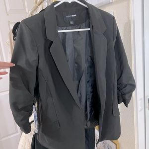 Black Ruched 3/4 Blazer with Gold Buttons